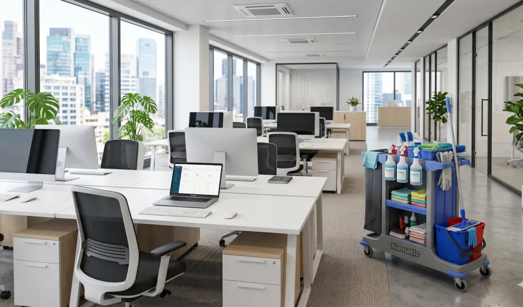 Entretien et nettoyage de bureaux à Montreux : locaux professionnels impeccables et hygiène garantie par Swiss Services.